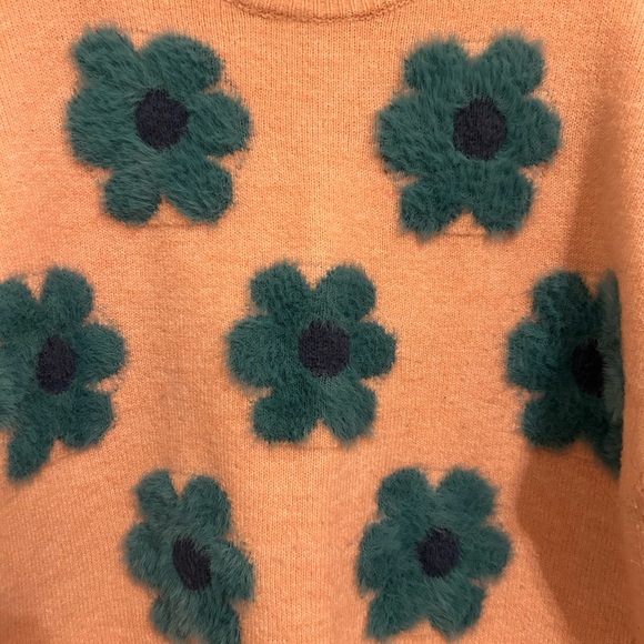 Easel Peach Sweater with Teal Floral Accents - Picture 3 of 8